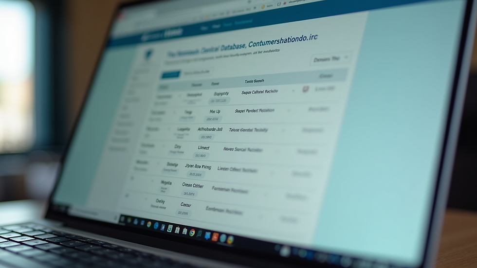 Close-up view of a donor database on a laptop screen