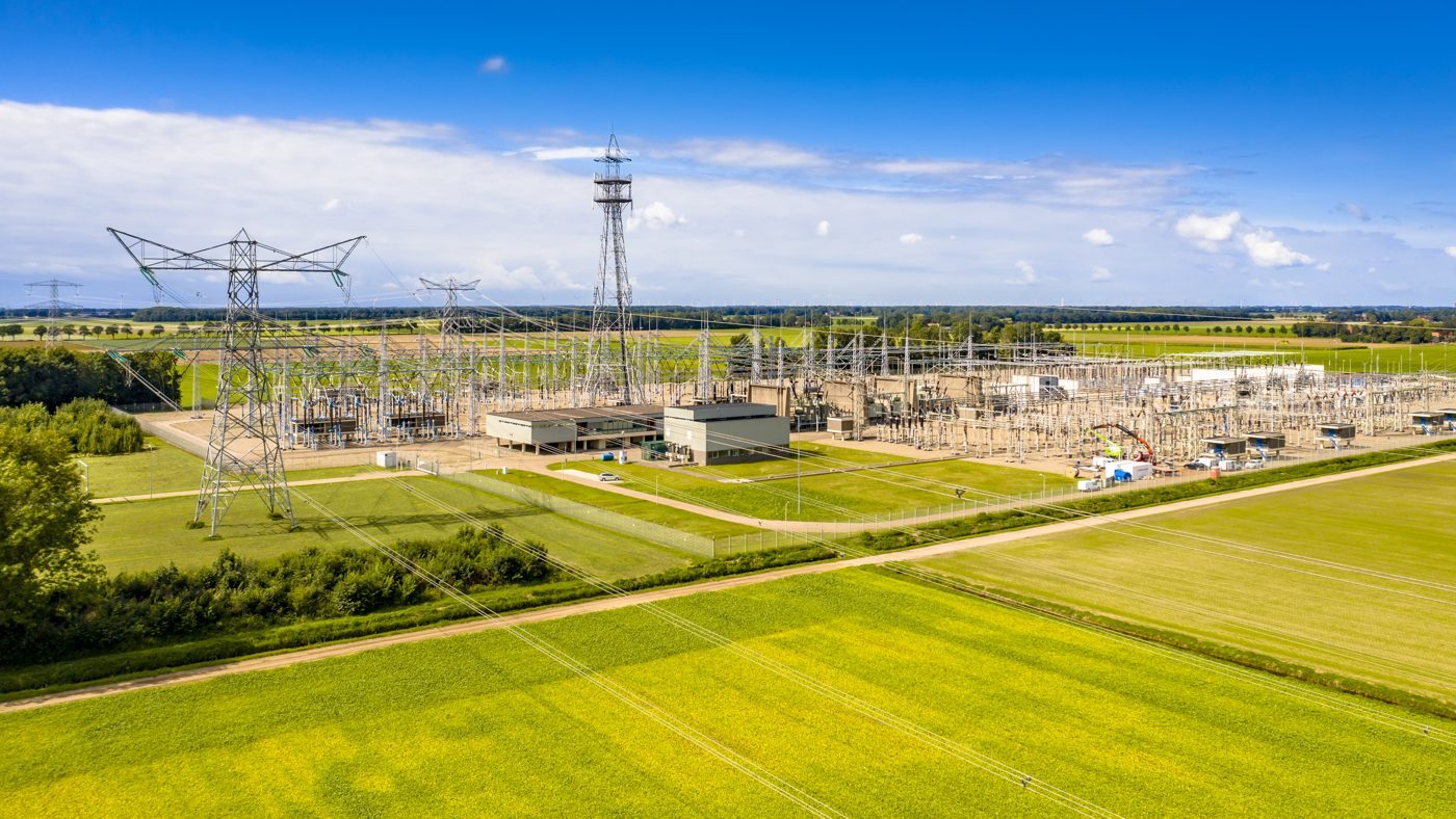 Electrical substation beside open farmland