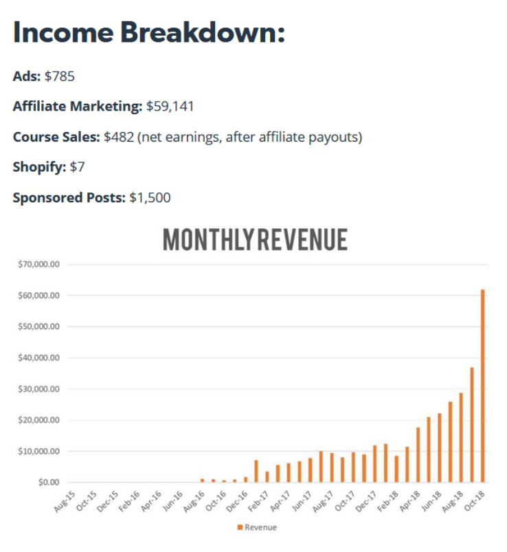 income breakdown for dollarsporut.com ads affiliate marketing course sales shopify sponsored posts money over 60000 dollars