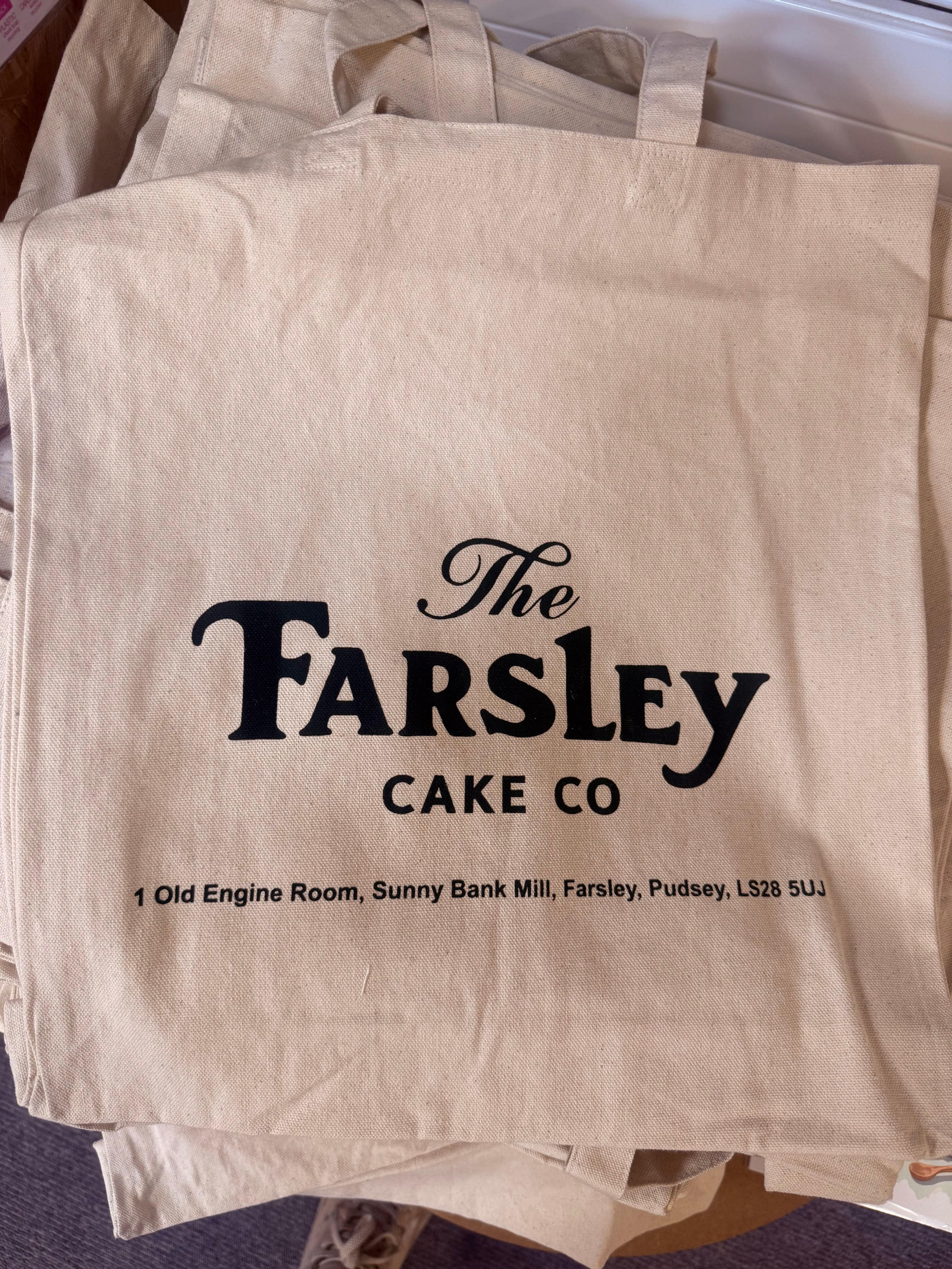 Canvas tote bag branded with The Farsley Cake Co