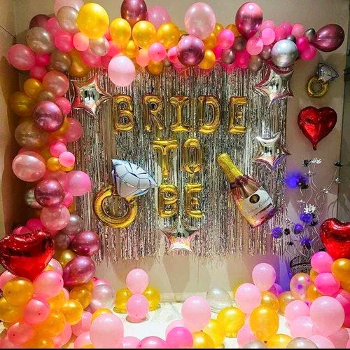 Bride to be golden balloons with pink and yellow balloons Decor By Little Loves