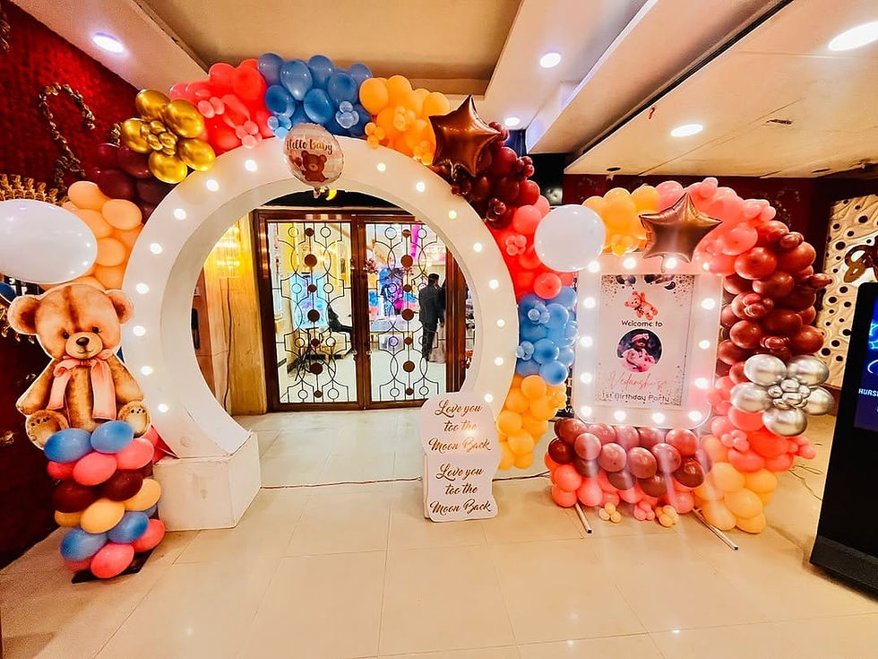 Thumbnail: White arch with lights and balloons; 