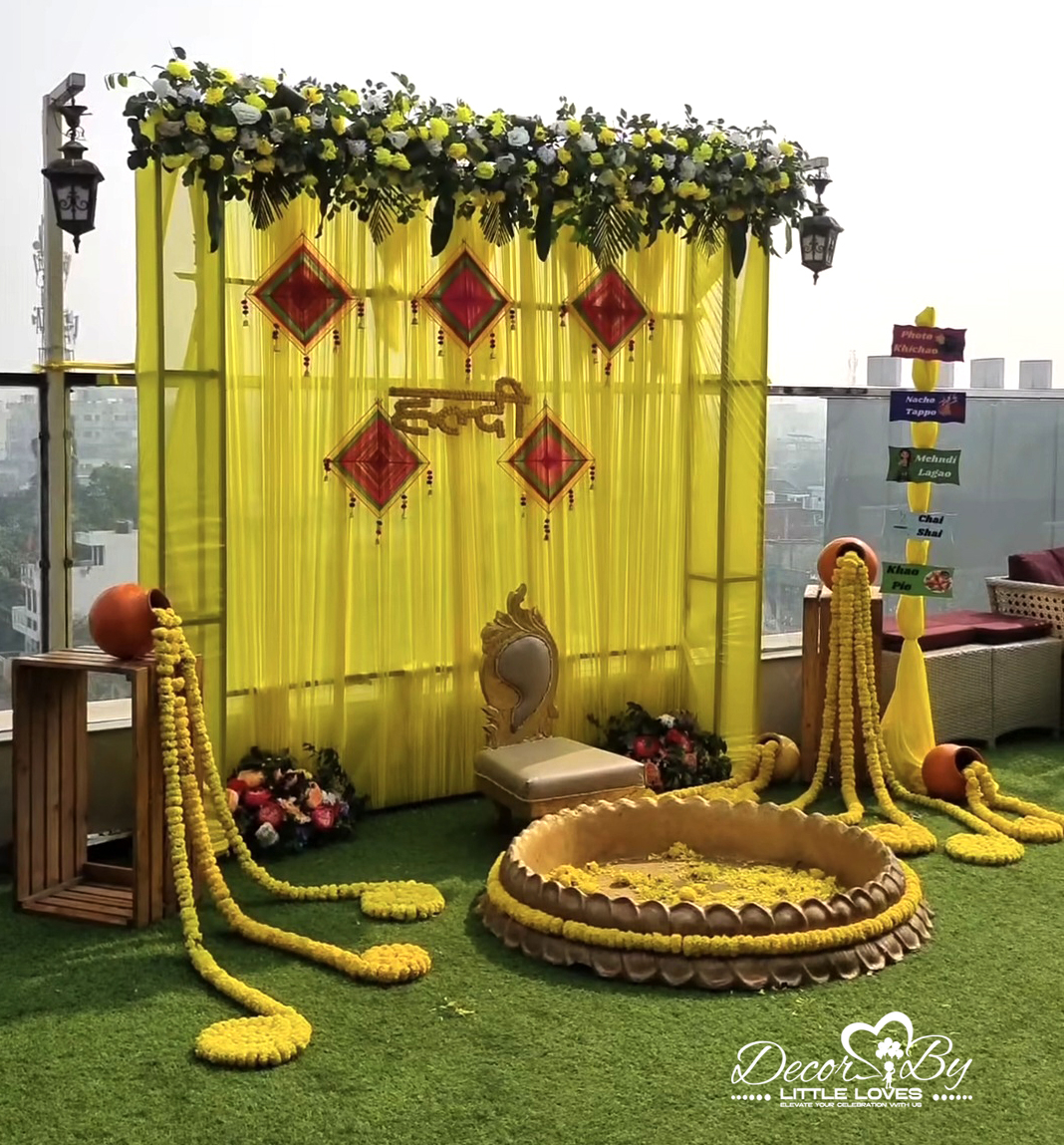 Marigold rangoli haldi decoration