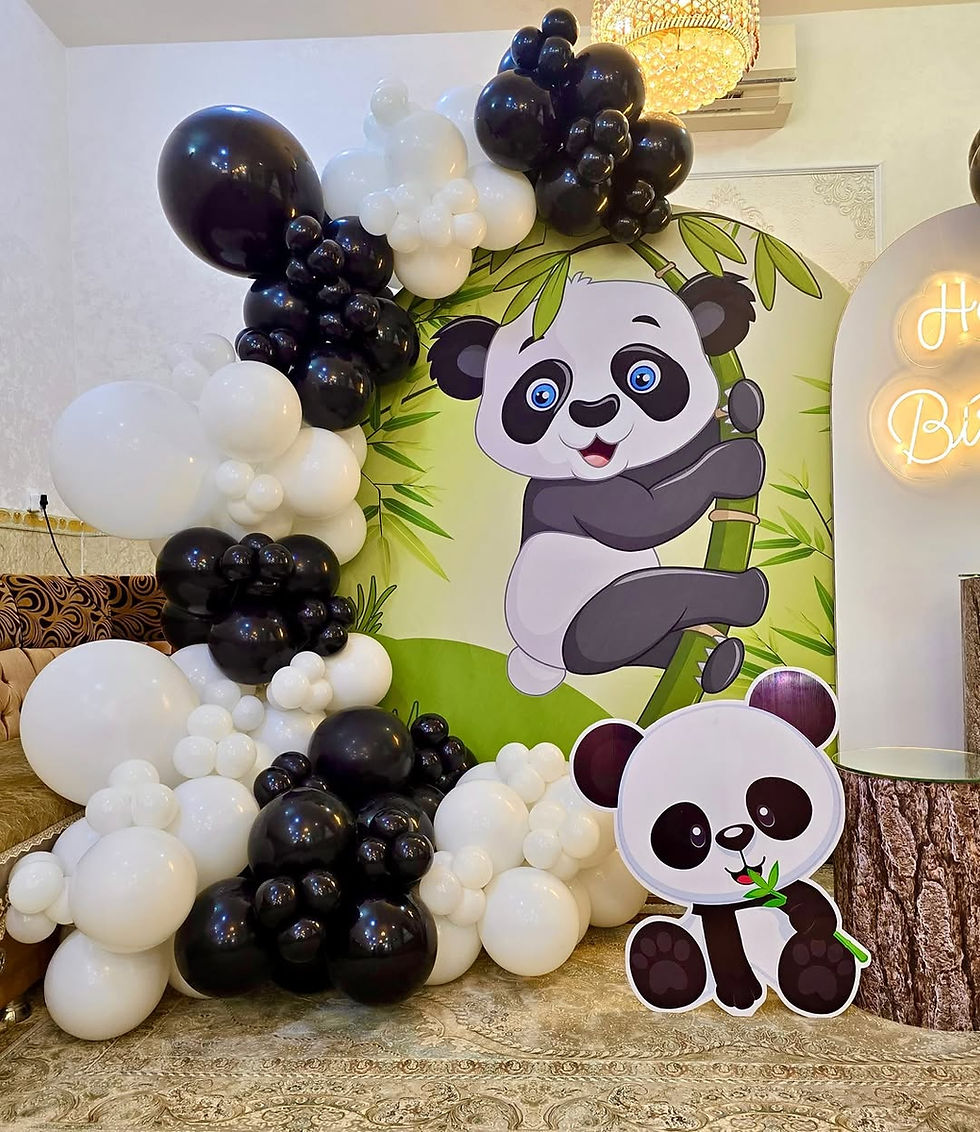 Thumbnail: Panda themed party decorations with balloons and panda illustration, Oh Baby Ring Decor Celebration SKU308.