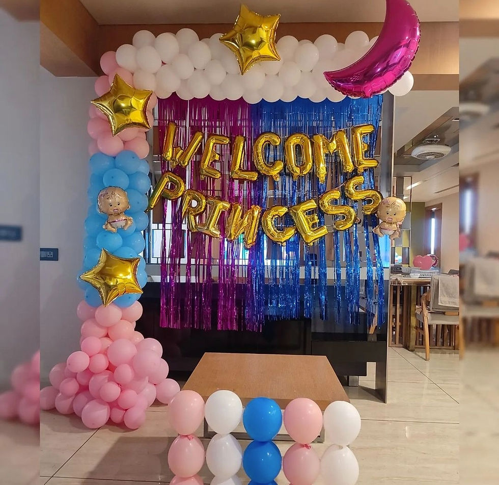 Welcome Princess decor with balloons, adorable Baby Shower Decor SKU304; pink and blue.