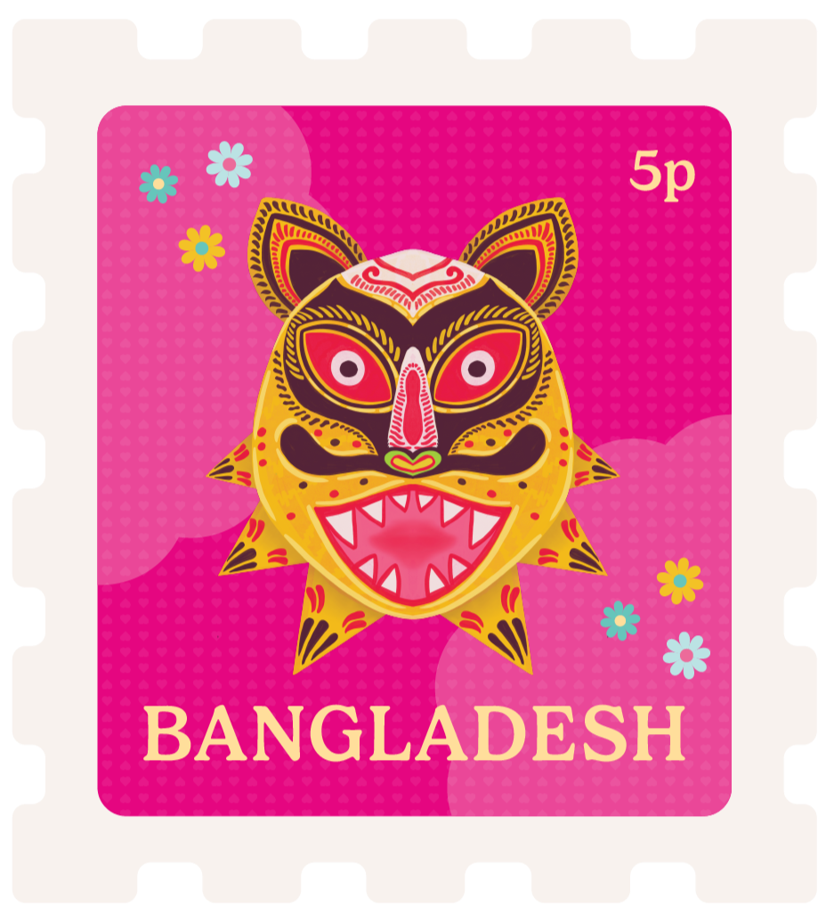 Artistic depiction of a Bengal tiger on a stamp