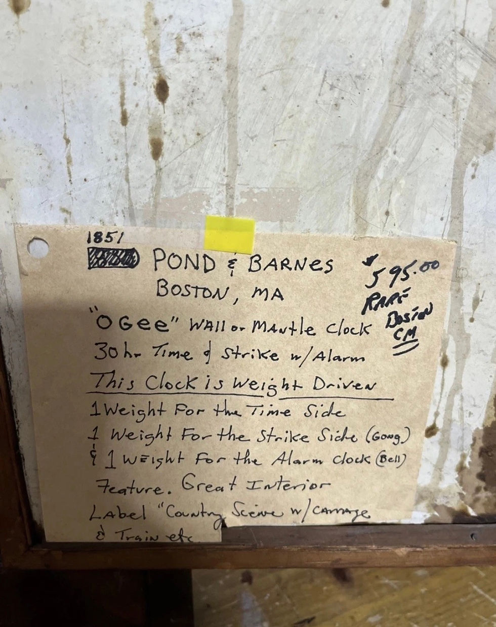 Thumbnail: Pond  Barnes OG Mantel Clock With Alarm ( 3 Weights)