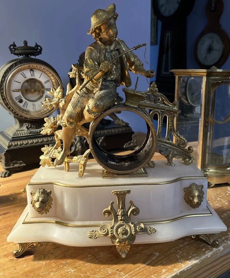 Thumbnail: J Marti Medaille Boy Fishing Mantle Clock Case Only.