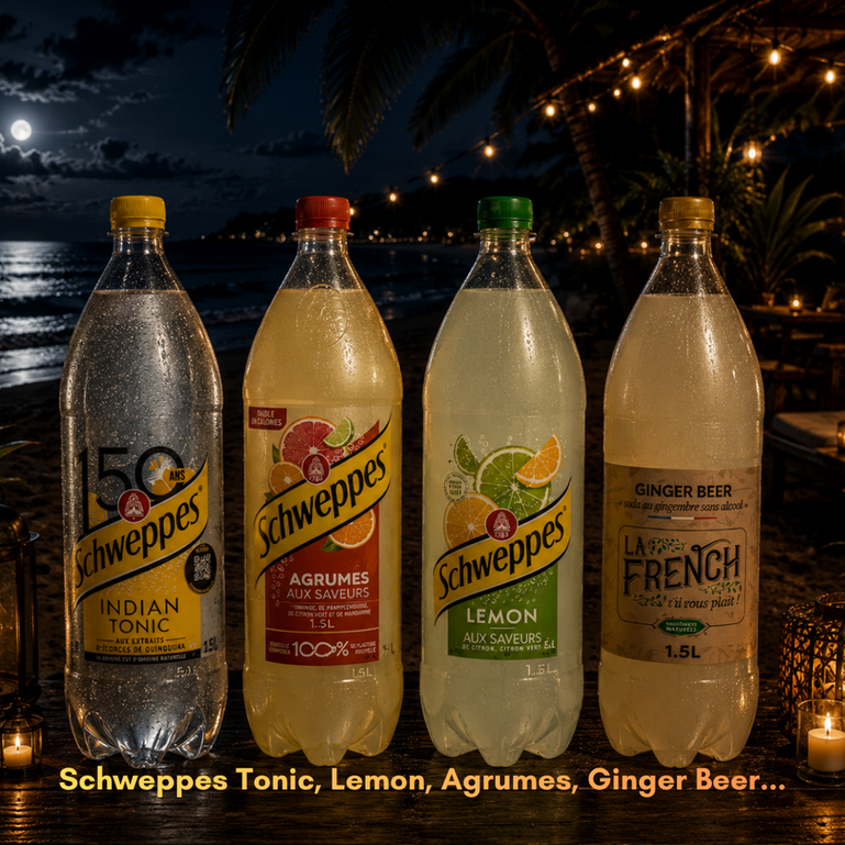 Schweppes, Schweppes Tonic, Schweppes Lemon , Schweppes Agrumes, Sprite, Ginger Beer disponible en livraison de nuit express à Saint-Raphaël, Fréjus-Plage, Fréjus, Le Muy, Sainte-Maxime, Agay, Boulouris - V.i.p Night Service