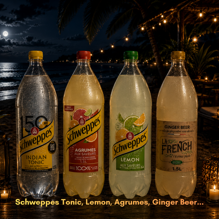 Schweppes, Schweppes Tonic, Schweppes Lemon , Schweppes Agrumes, Sprite, Ginger Beer disponible en livraison de nuit express à Saint-Raphaël, Fréjus-Plage, Fréjus, Le Muy, Sainte-Maxime, Agay, Boulouris - V.i.p Night Service