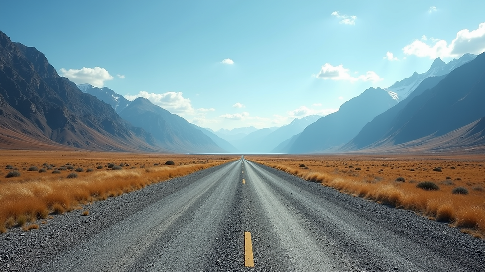 Eye-level view of a gravel road leading into the mountains
