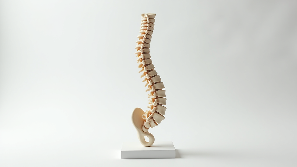 Eye-level view of lumbar spine model on a white background