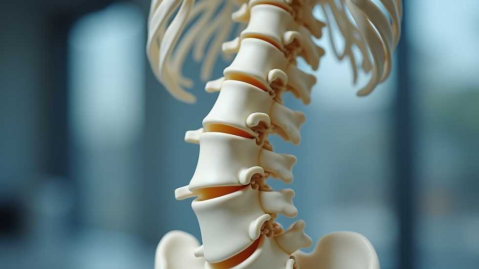 Close-up view of lumbar spine model showing vertebrae and discs