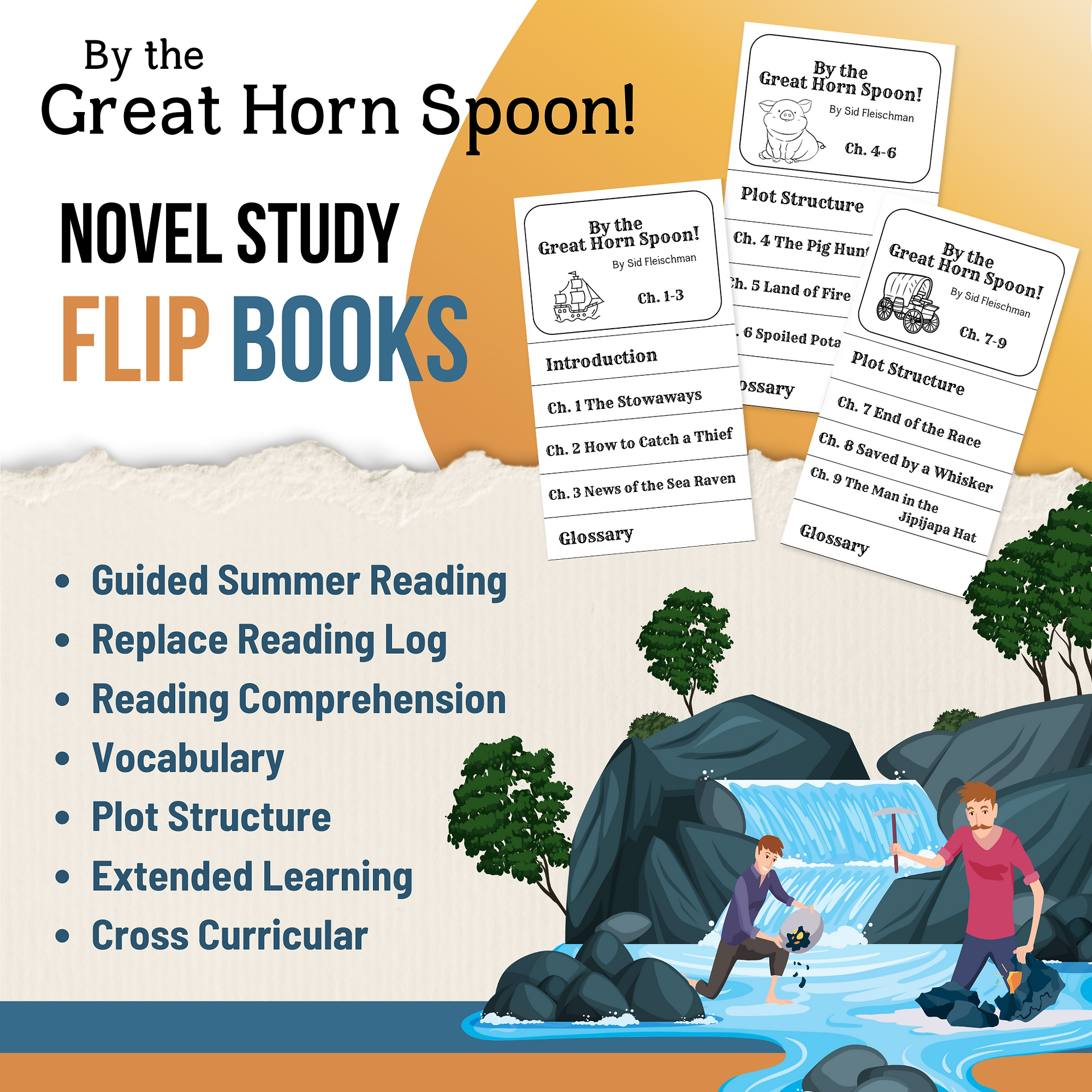 an Poipin Novel Study Flip Books Summer Reading By the Great Horn Spoon