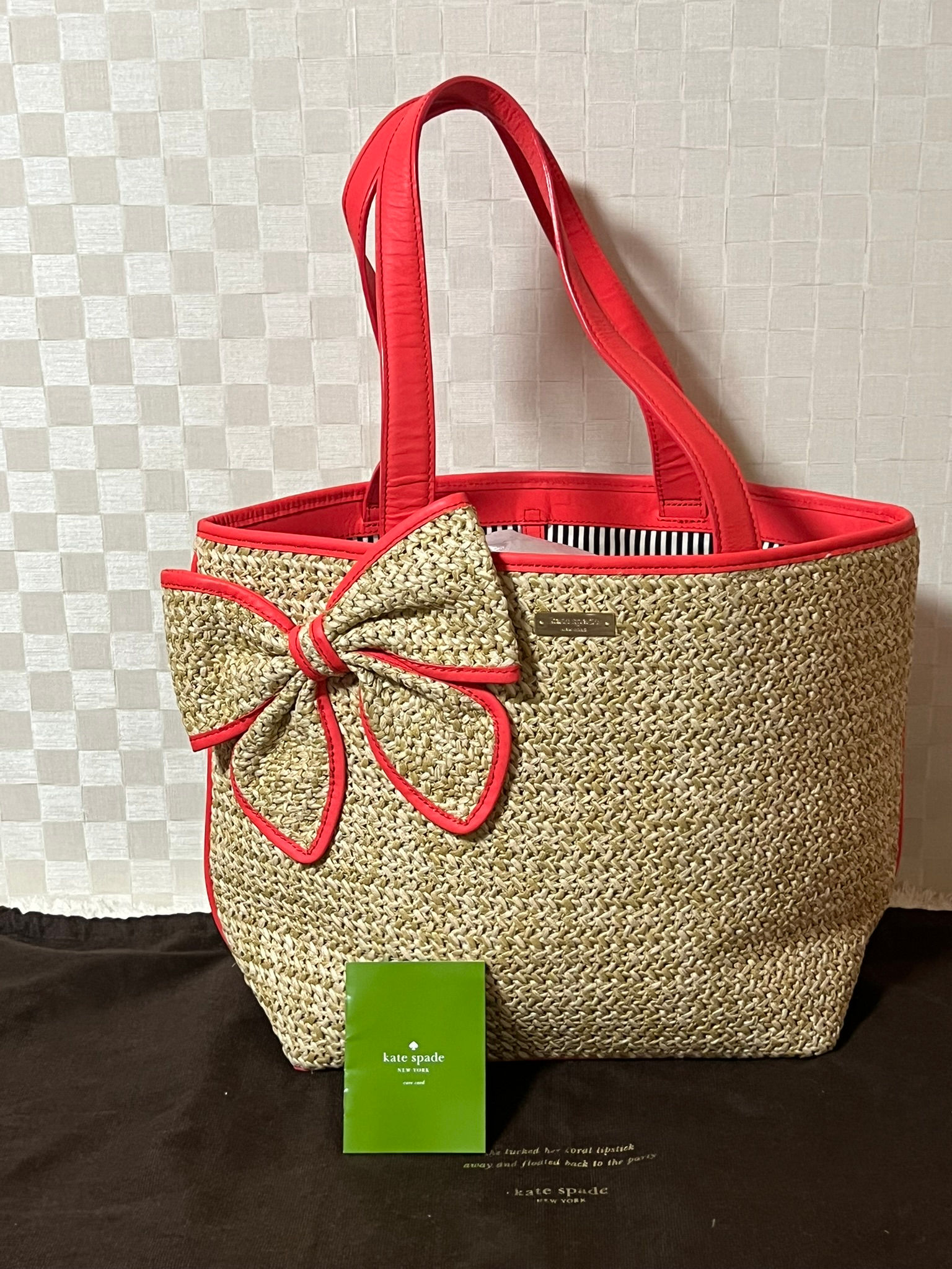 (108PA)*美品 ケイトスペード かごバッグ ピンク リボン トートーバッグ 大容量 - KATE SPADE TOTE BAG