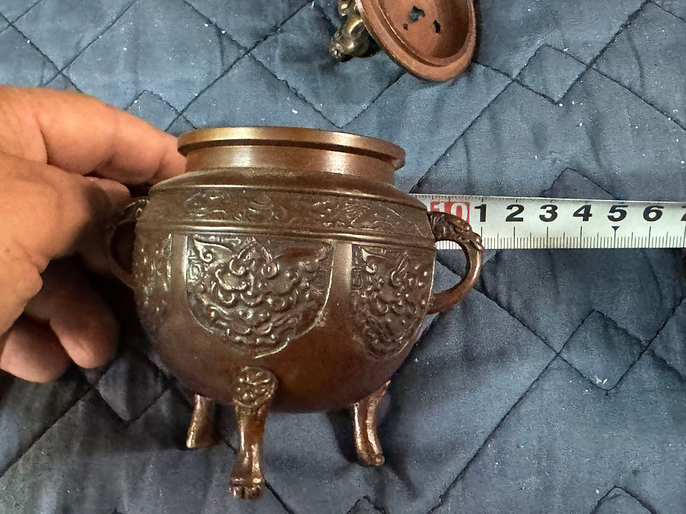 Thumbnail: (4356W3)*青銅製 香炉 獅子蓋 三足 - Bronze Incense Burner