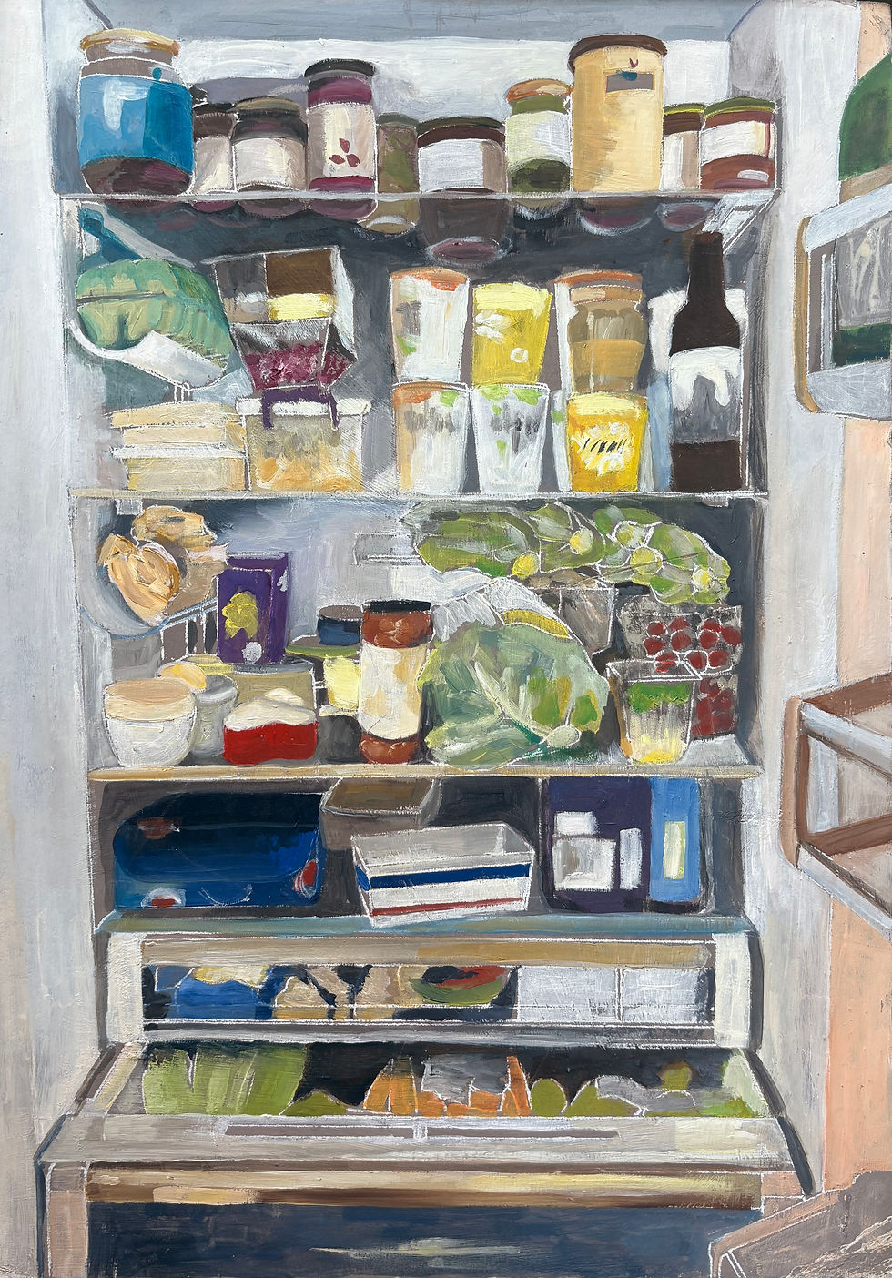 Covid Fridge, oil on cardboard, 29 x 42 cm
