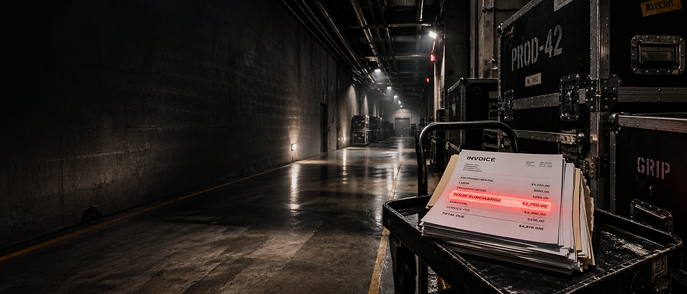 Invoice pricing errors shown across a quote, PO, and invoice on a steel prep table with a red measuring tape.