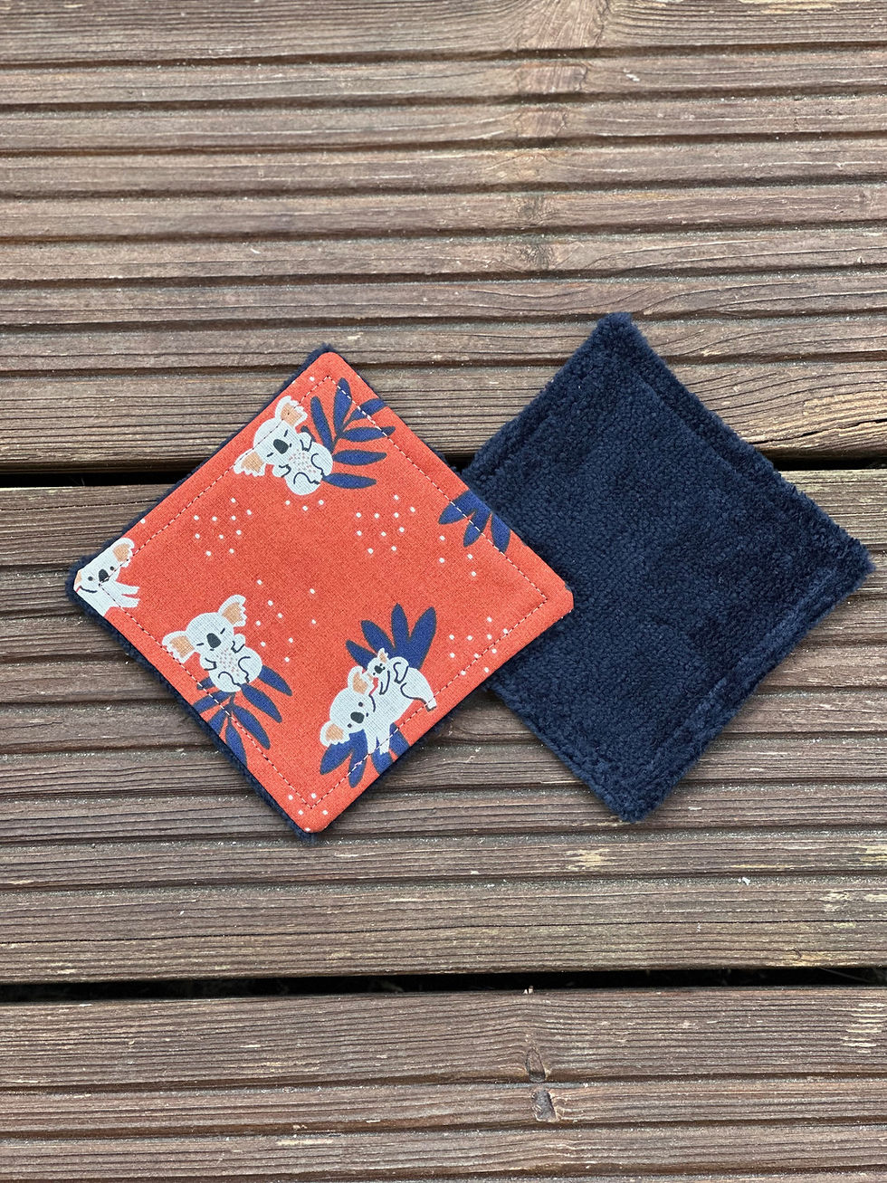 Miniature : Lingettes lavables doublées éponge ( à l'unité ) - motifs enfants bleu marron