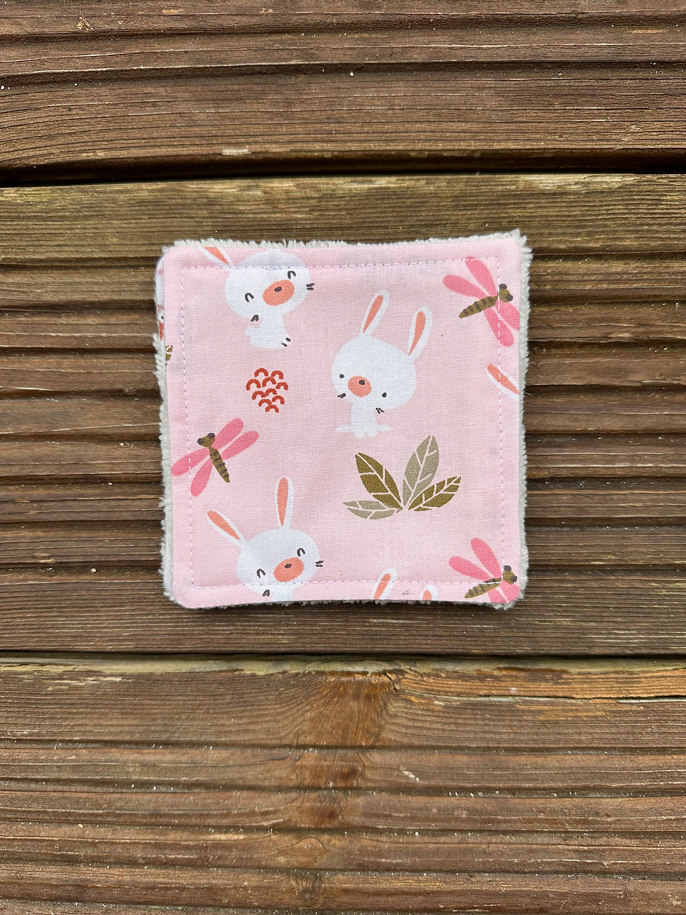 Miniature : Lingettes lavables doublées éponge ( à l'unité ) - motifs enfants rose gris vert