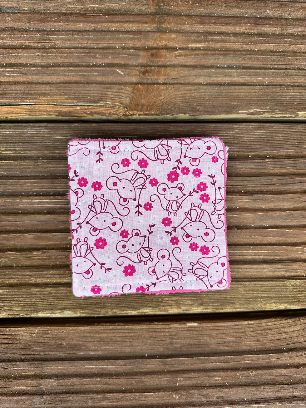 Miniature : Lingettes lavables doublées éponge ( à l'unité ) - motifs enfants rose gris vert