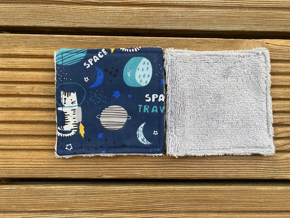 Miniature : Lingettes lavables doublées éponge ( à l'unité ) - motifs enfants bleu marron