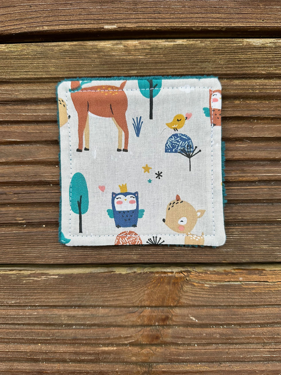 Miniature : Lingettes lavables doublées éponge ( à l'unité ) - motifs enfants bleu marron