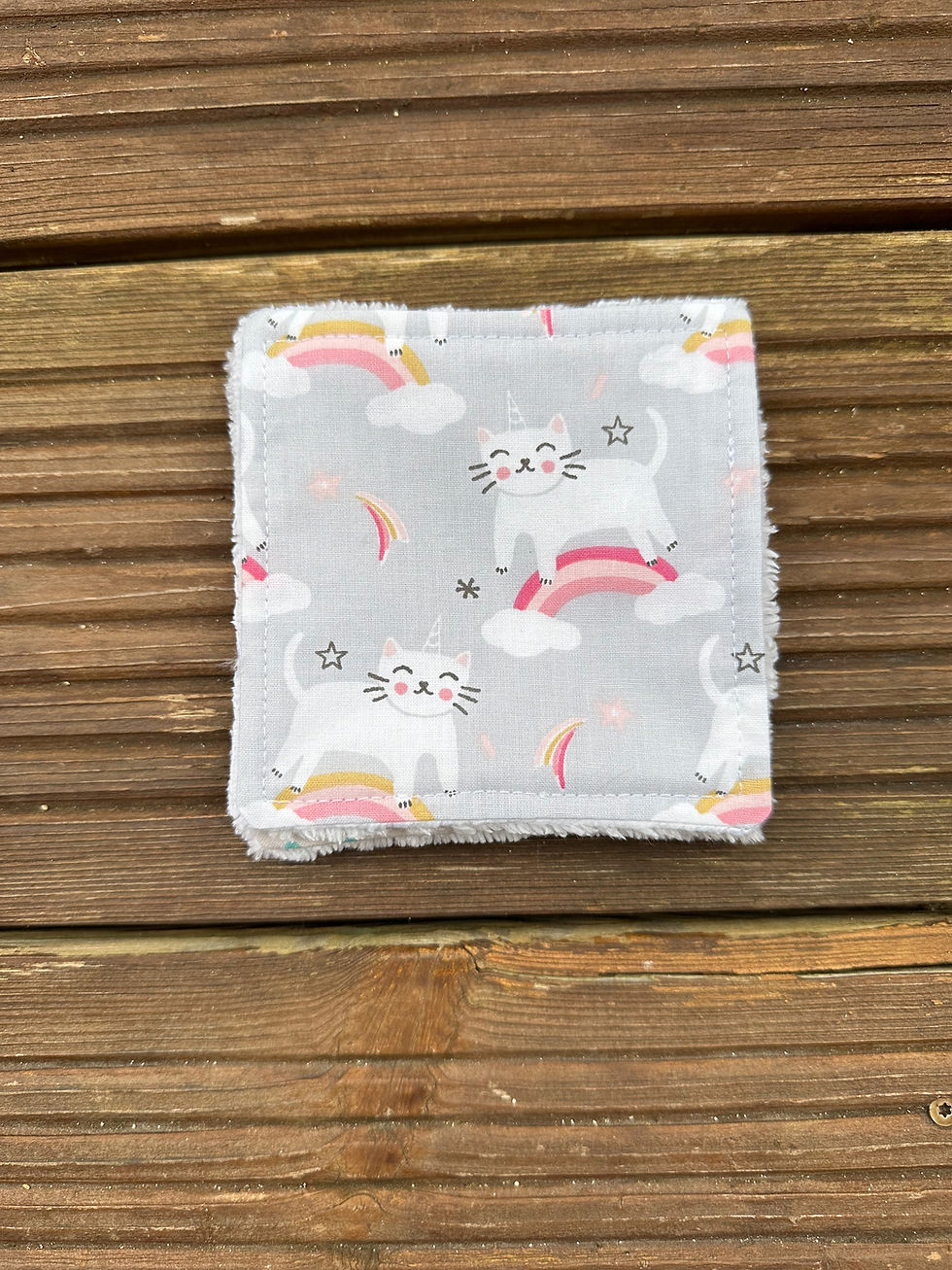 Miniature : Lingettes lavables doublées éponge ( à l'unité ) - motifs enfants rose gris vert