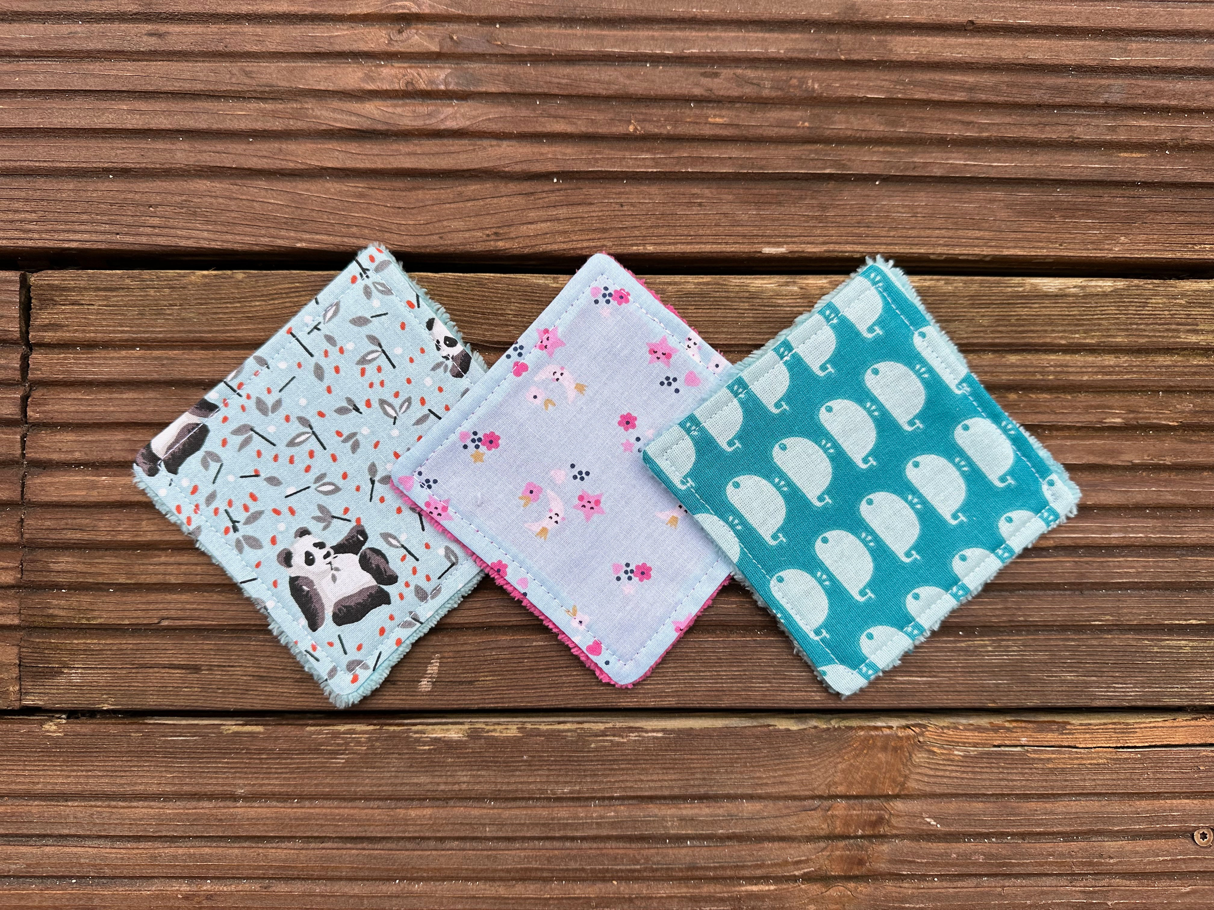 Lingettes lavables doublées éponge ( à l'unité ) - motifs enfants bleu marron