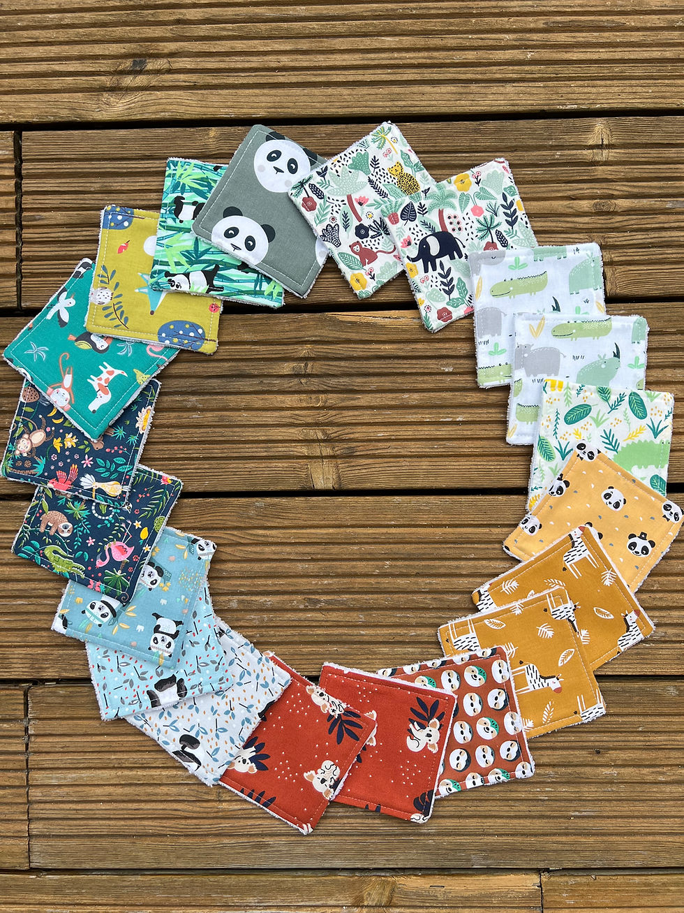 Miniature : Lingettes lavables doublées éponge ( lot de 5 ou 10 ) - motifs enfants surprise