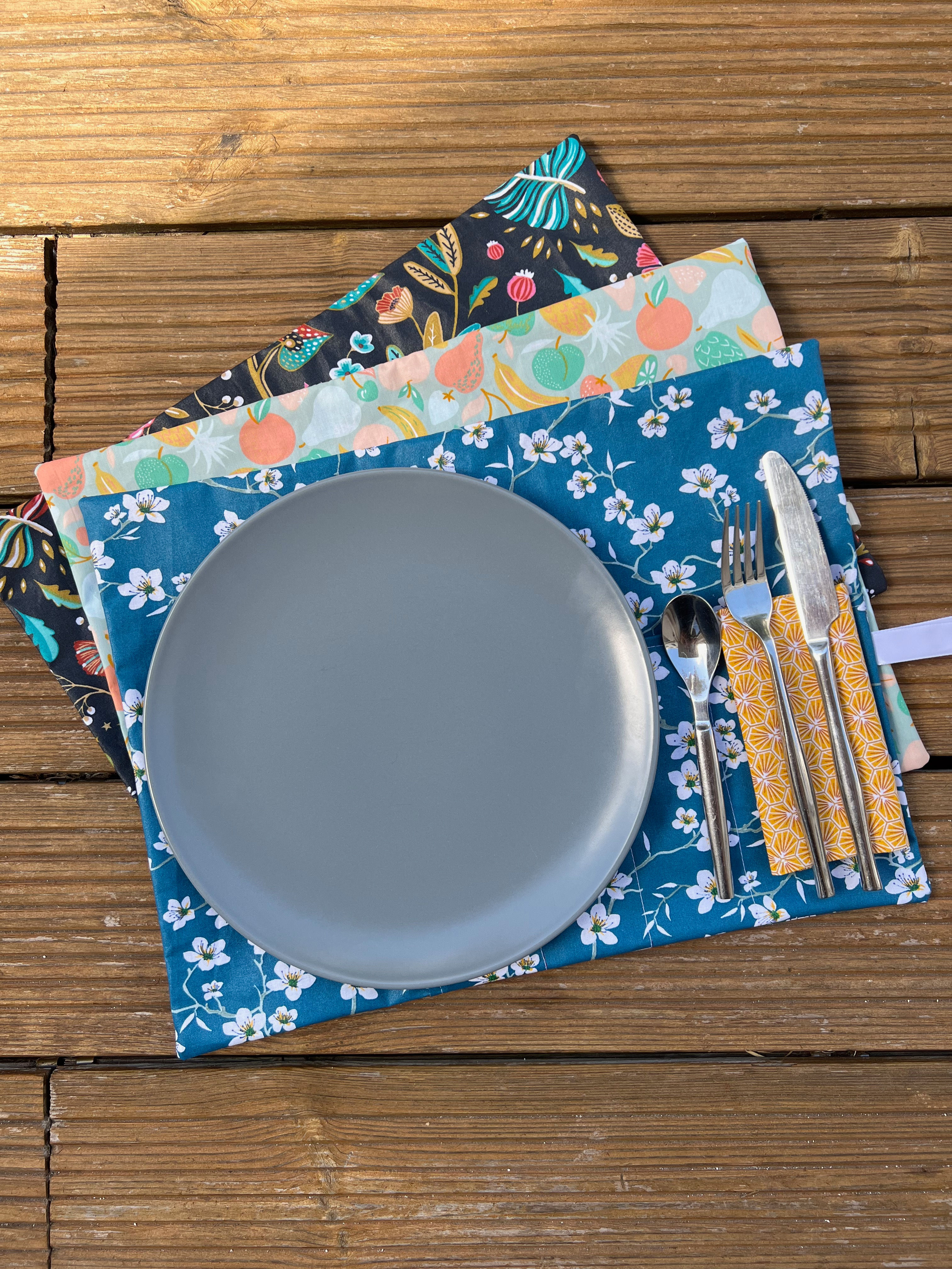 Set de table nomade en coton enduit (à l'unité)