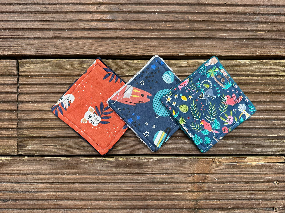 Miniature : Lingettes lavables doublées éponge ( à l'unité ) - motifs enfants bleu marron