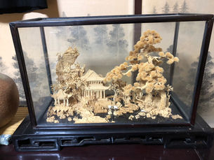 コル木 山水 松 鶴 彫刻 工芸品 中国美術品