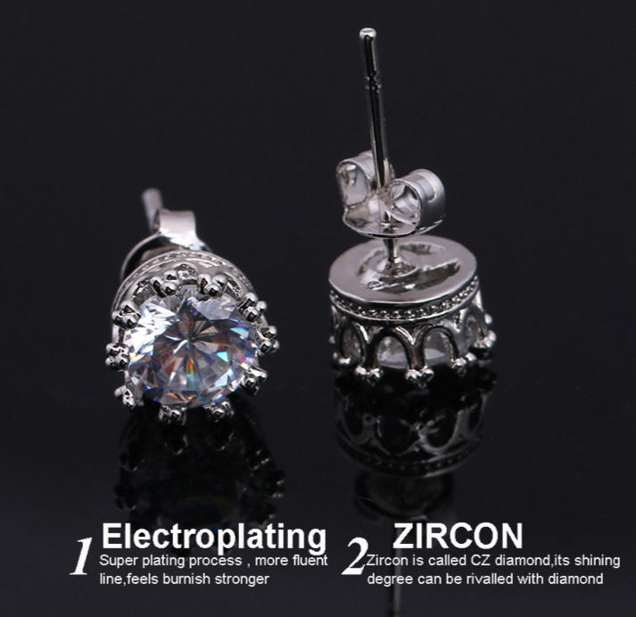 Thumbnail: Royalty- White Gold Crown Stud Earring