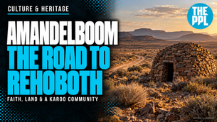 Editorial illustration: Karoo stone house, Amandelboom and the road to Rehoboth.