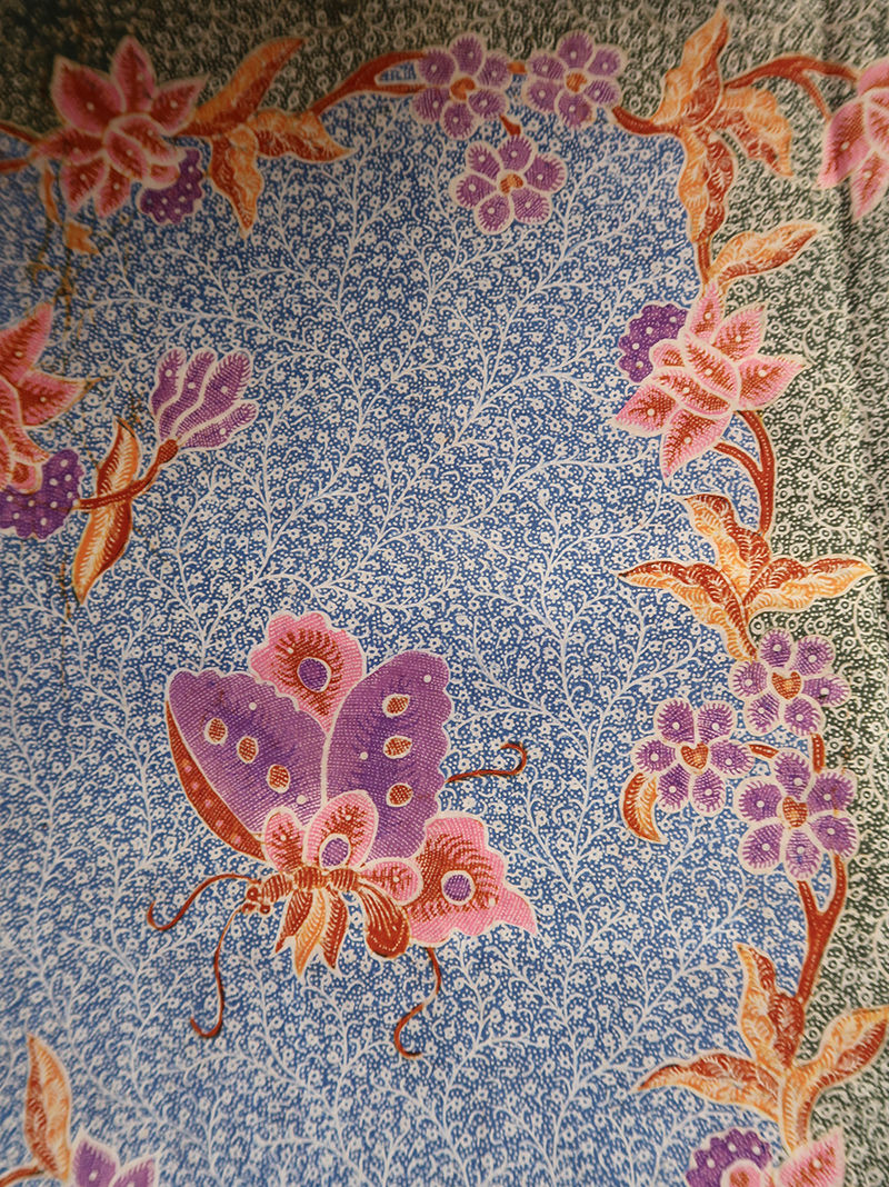 Thumbnail: Hand-drawn Batik Sarong Bird Butterfly Green Blue 2 Sided