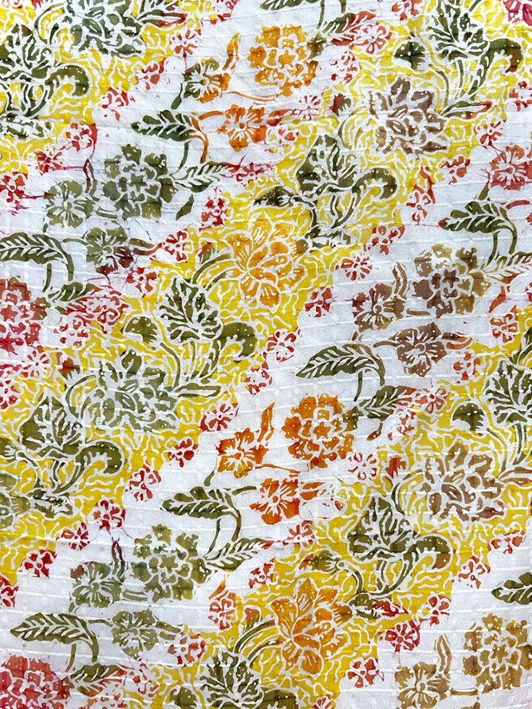 Thumbnail: Silk Scarf Small Flowers Red Yellow (Medium)