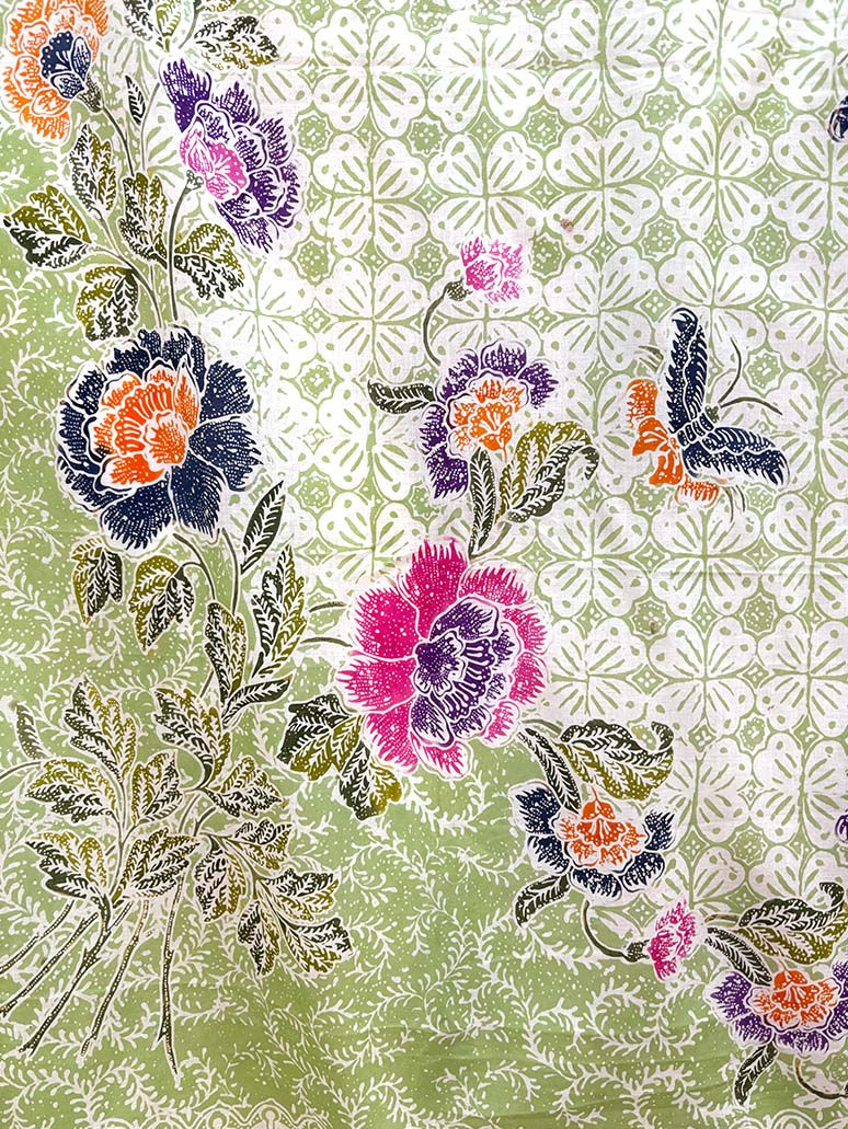 Thumbnail: Cotton Scarf Butterflies Peonies on Lime Green (Medium)