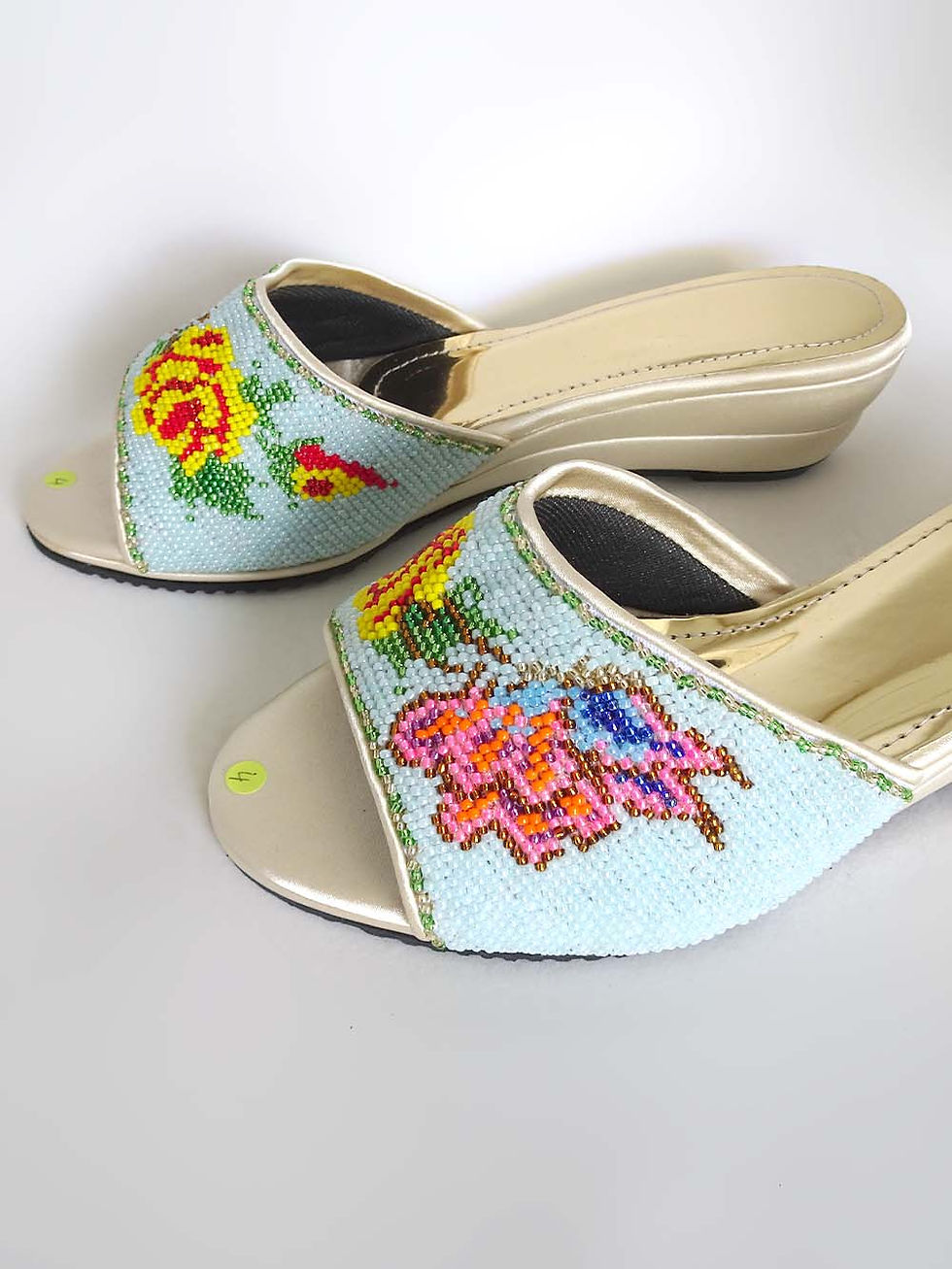 Thumbnail: Butterfly on Light Blue Beaded Shoe. Size 4 / Eur 35 / 23cm