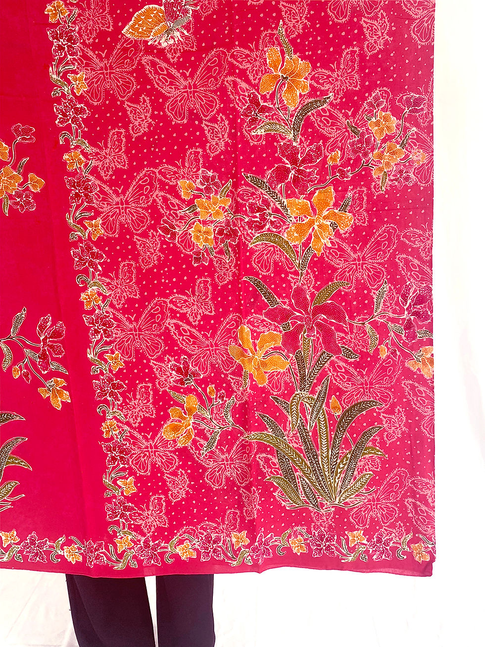 Thumbnail: Rayon Sarong Flower Bouquet with Butterfly Background on Magenta