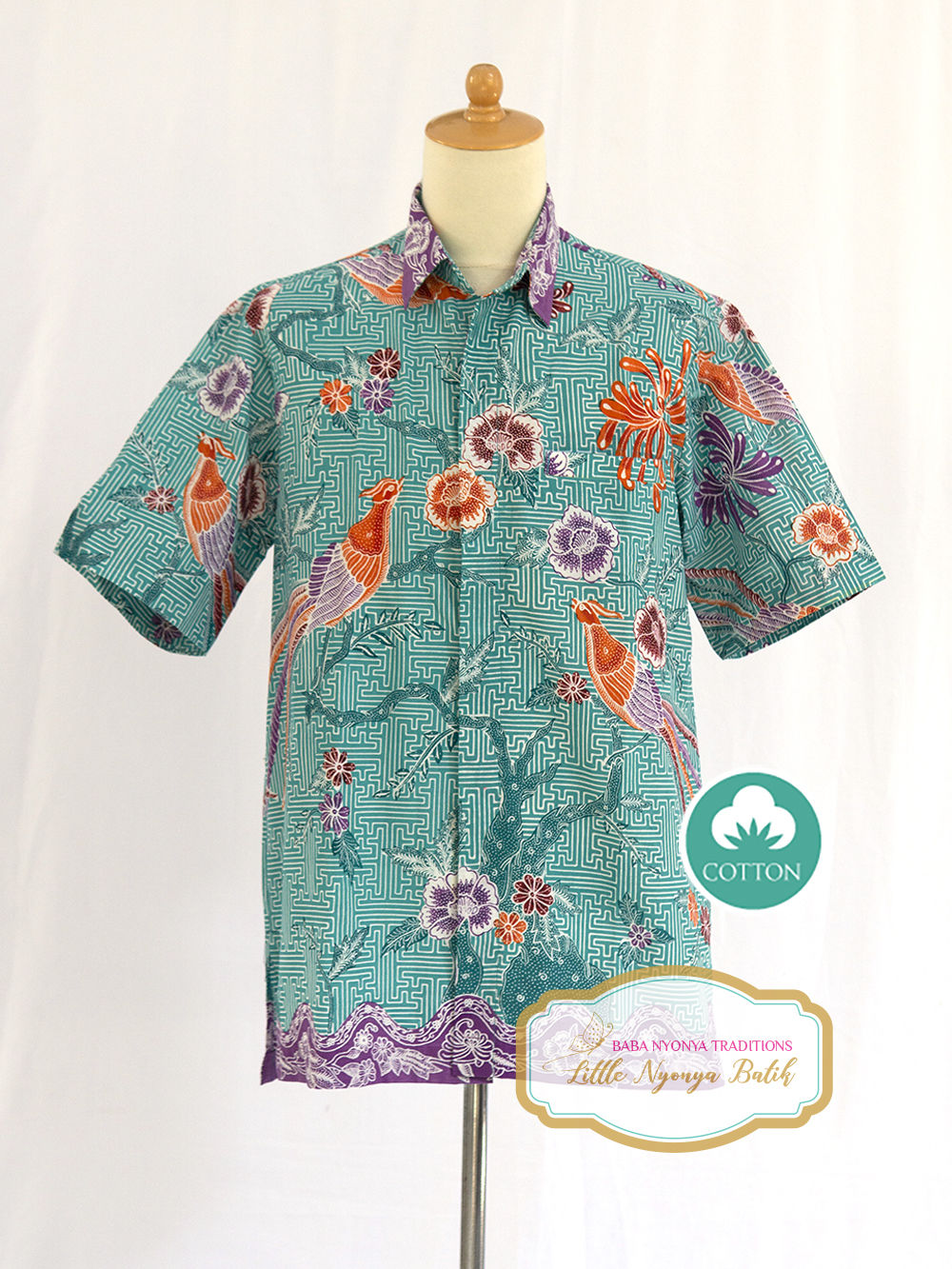 SBMS: size L Bird Teal on Cotton. No Lining