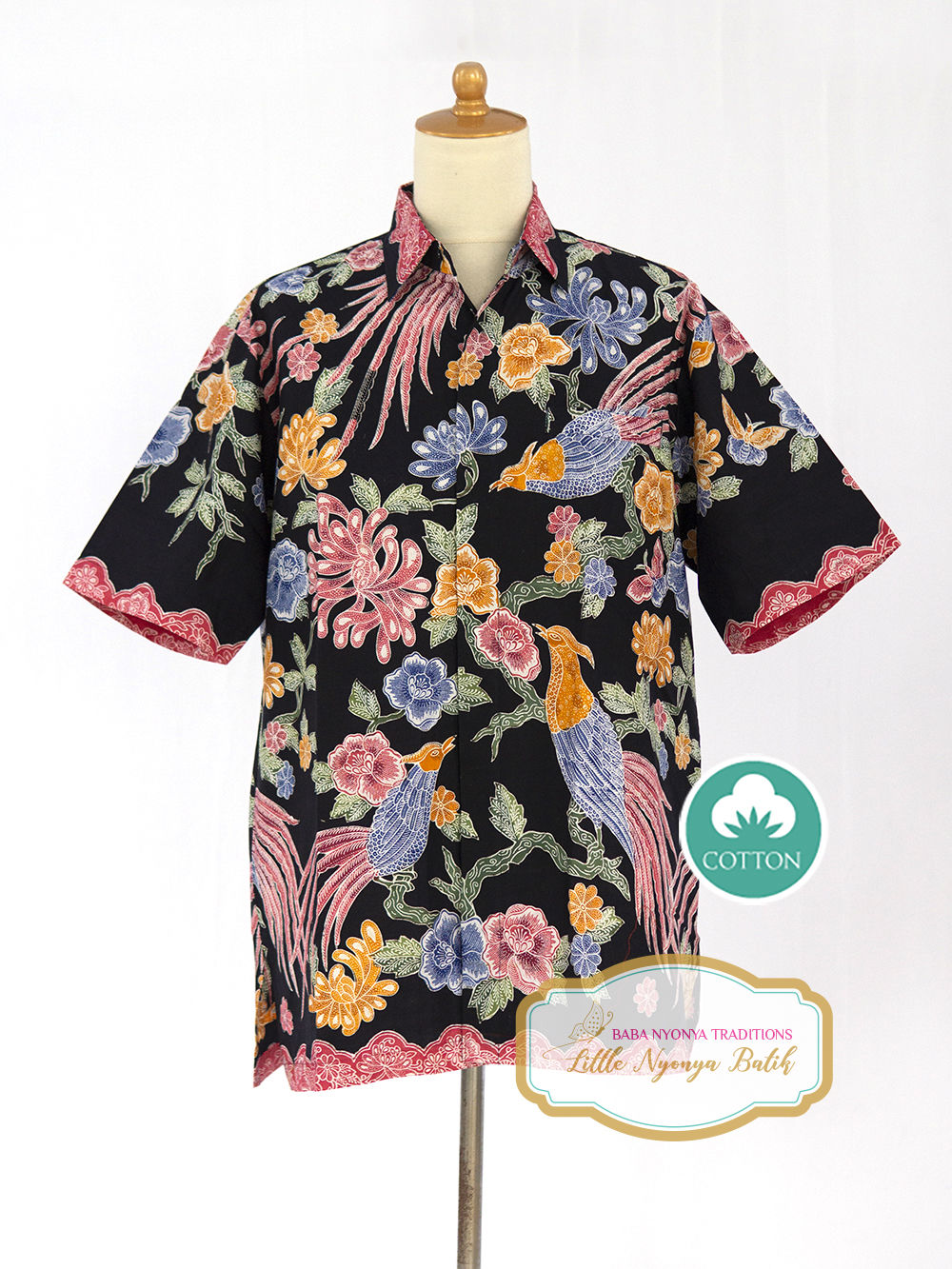 SBMS: size XL Pheasant Bird Black on Cotton. No lining