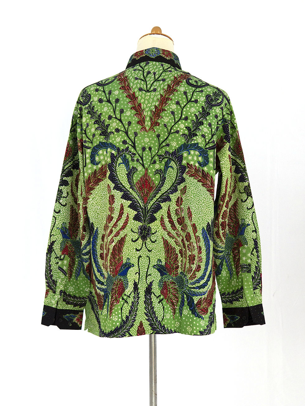 Thumbnail: HDML: Size L Hand-drawn Long Shirt Birds Green on Cotton