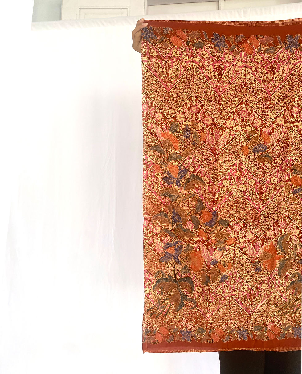 Thumbnail: Crape Silk Sarong Red with Small Scarf