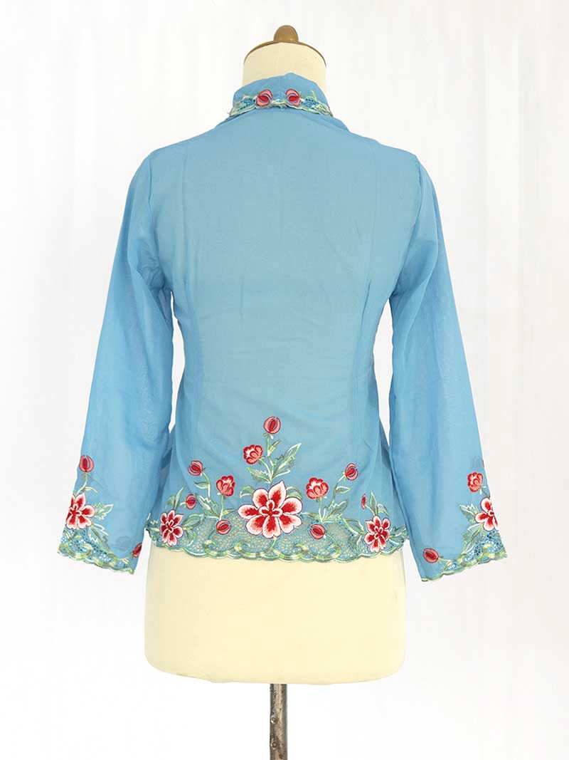Thumbnail: Size XS: Red Flowers on Baby Blue Kebaya