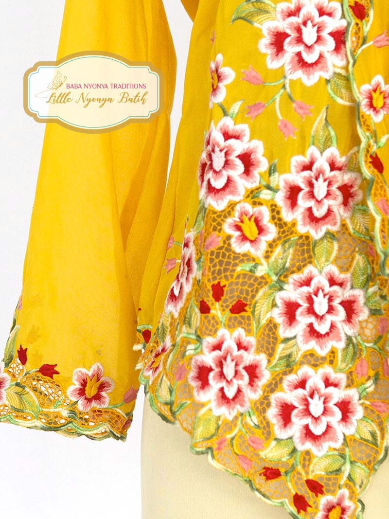 Thumbnail: Size M: Red Flowers on Yellow Kebaya
