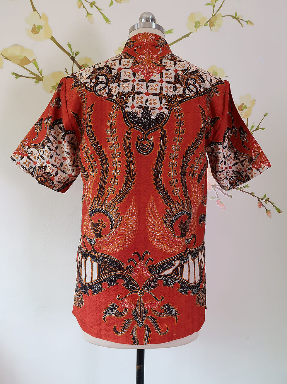 Thumbnail: HDMS: Size S Hand-drawn Phoenixes Orange on Textured silk. Lining