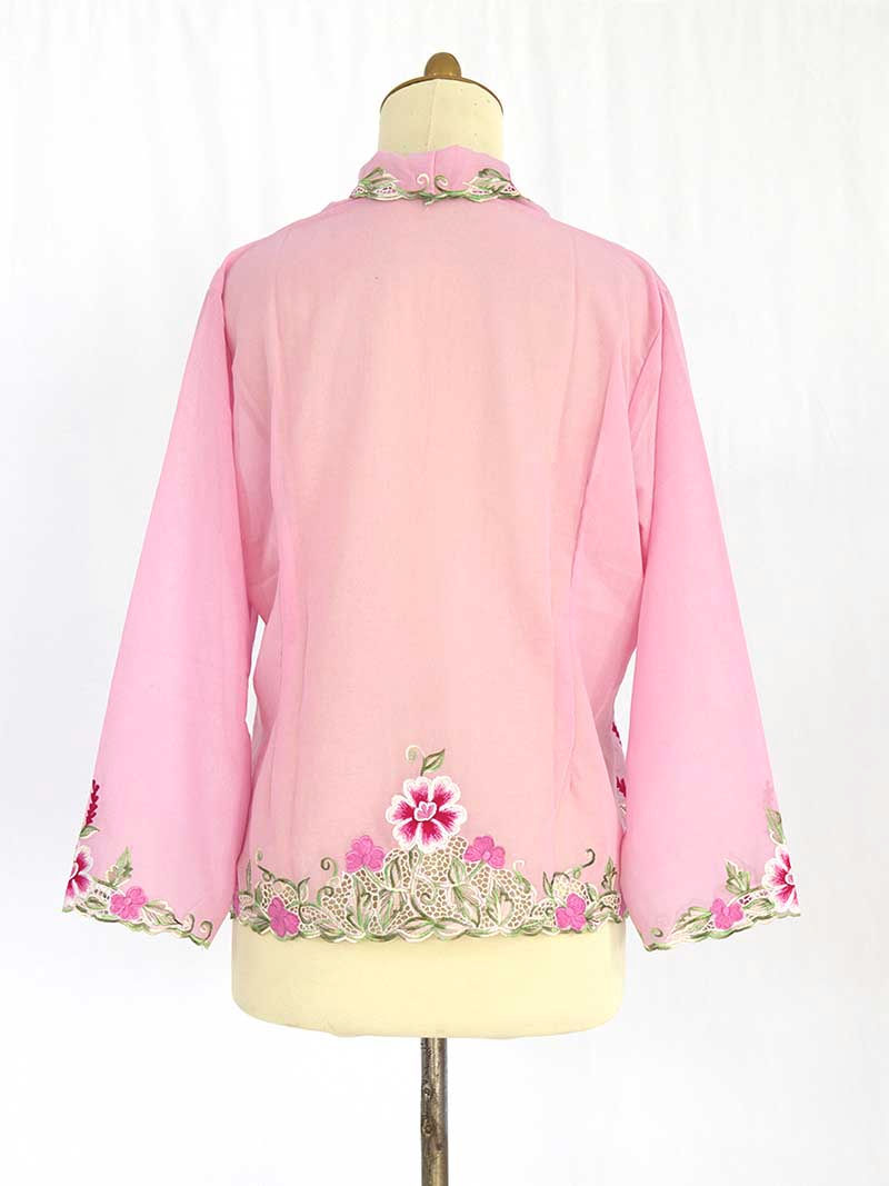 Thumbnail: Size XXL: Pink Flowers on Baby Pink Kebaya