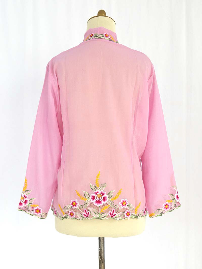 Thumbnail: Size XXL: Pink Peonies on Baby Pink Kebaya