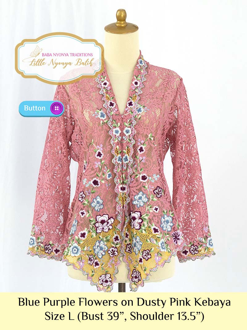 Size L: Flowers on Dusty Pink Lace Kebaya